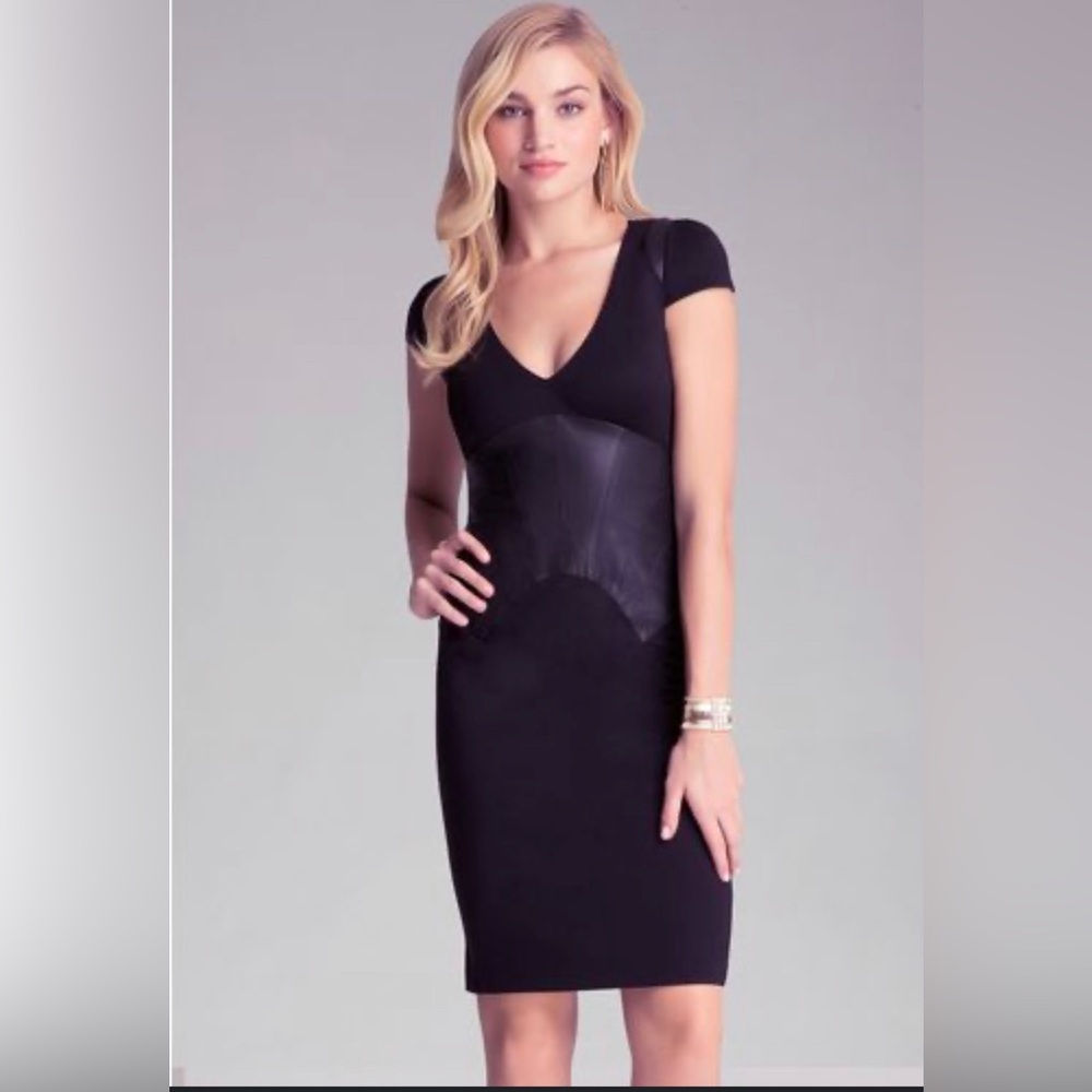 Women's Black Leather Corset Ponte Dress